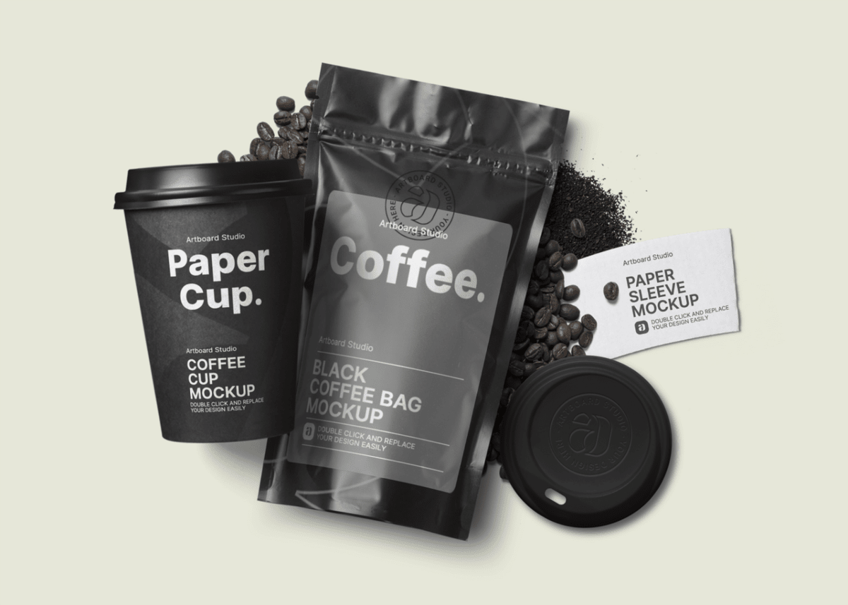 Image Scene with two coffee bag mockups front view $ 6. Coffee Packaging Mockup Template