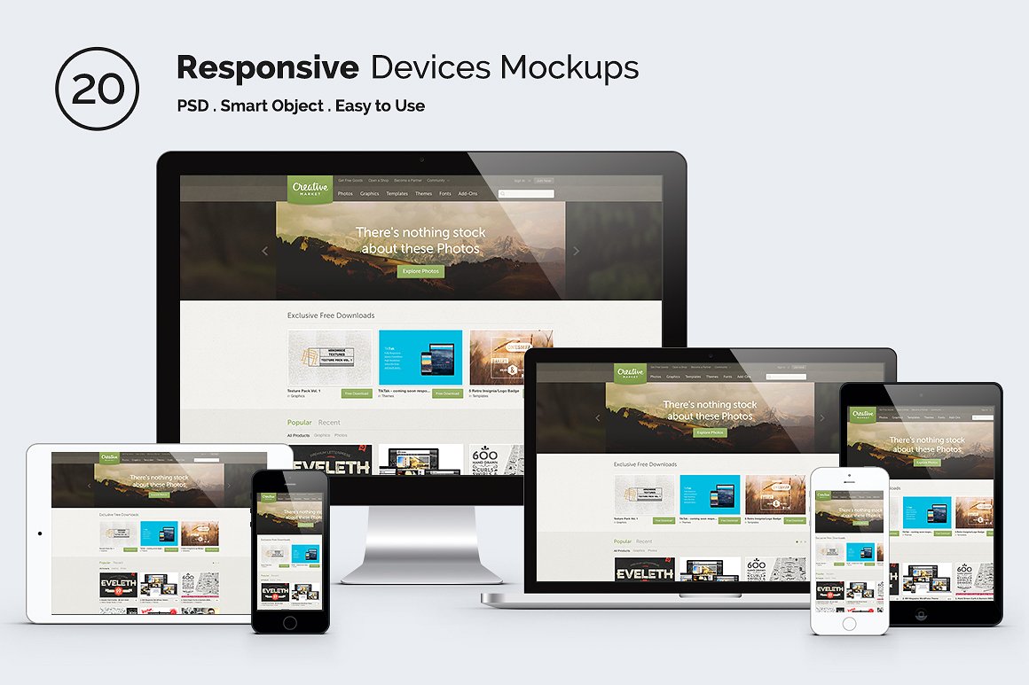 The mockup contains a single, layered psd . Responsive Screen Mockup Devices Pixasquare
