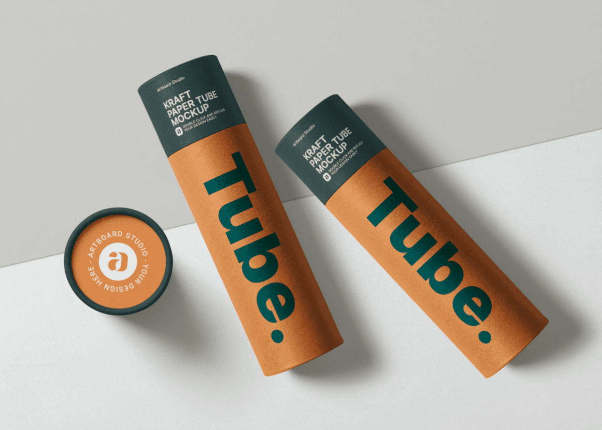 Showcase your brand identity paper tube designs with our flawless and premium quality designed free psd modern paper tube mockup. Kraft Paper Tube Mockup Template